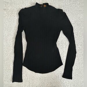NWT Free People ribbed black mockneck shirt w open back & tie detail size S